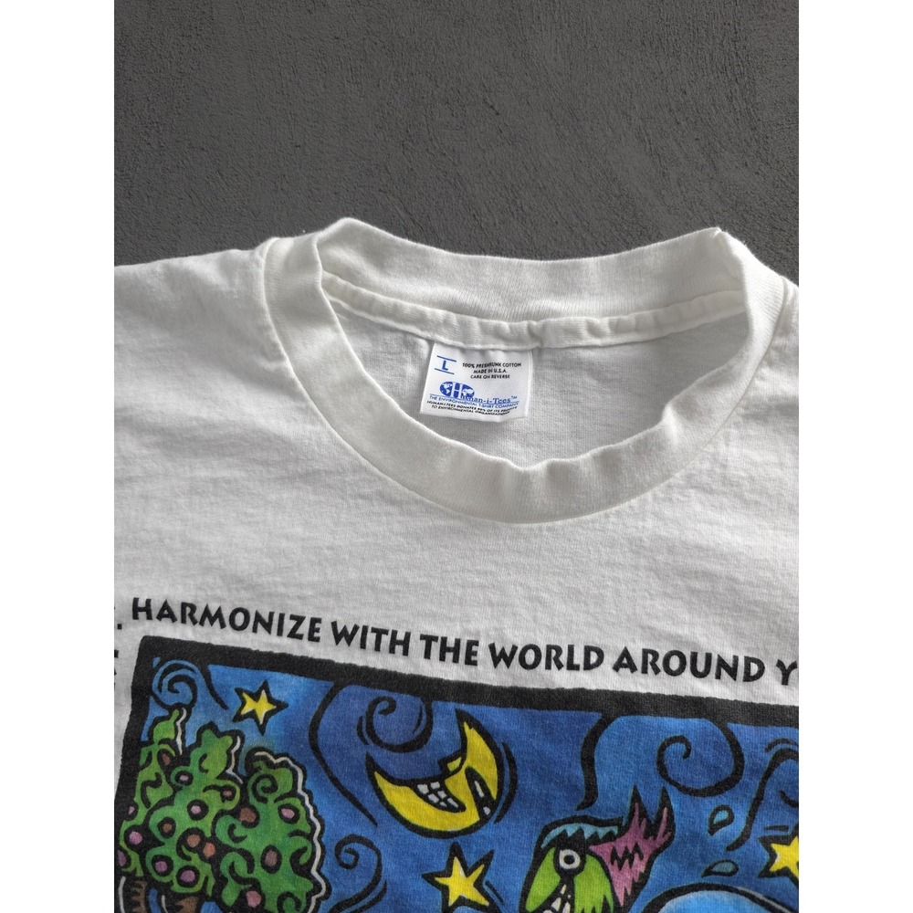 Vintage 1990s Harmonize With The World Around You Human-i-tees White T-shirt L - Picture 4 of 8